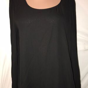 Papaya Womens Black Long Sleeve Lace Back Scalloped Hem Blouse Top Large‎